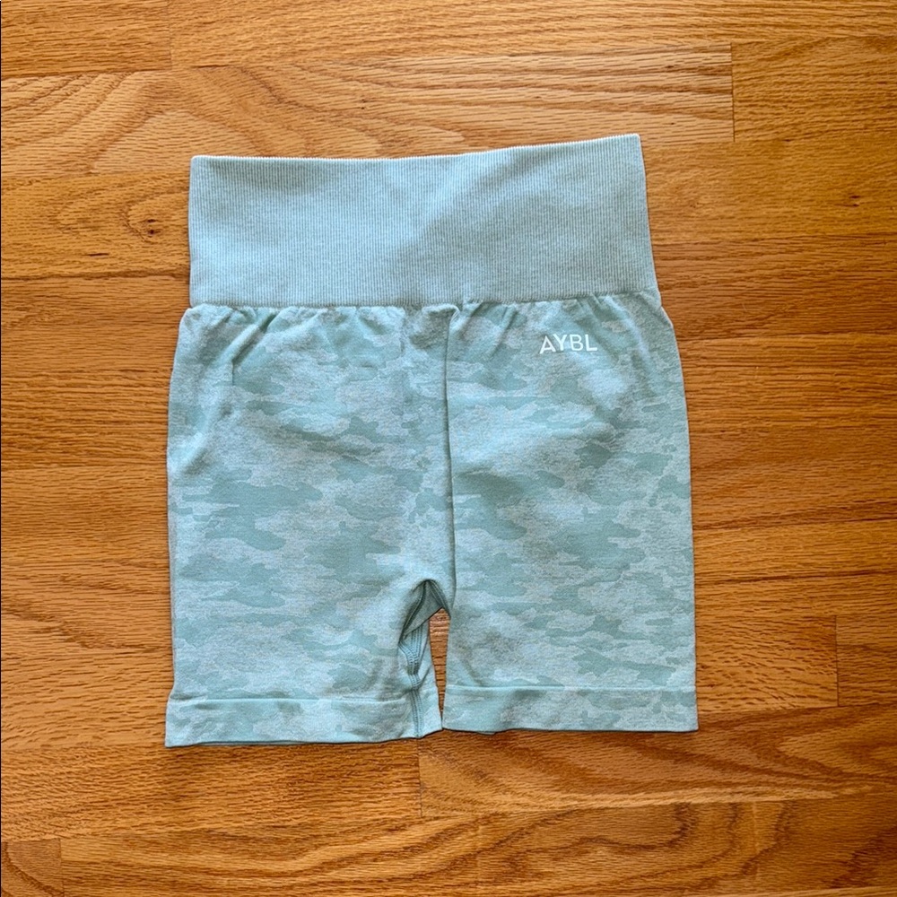 AYBL mint camo high-waist biker shorts